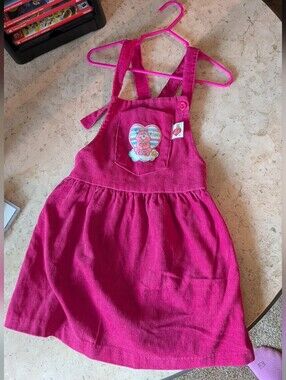 Vintage 1983 Care Bears Corduroy Overall Jumper Dress Pink Dobie Size 6X Rare